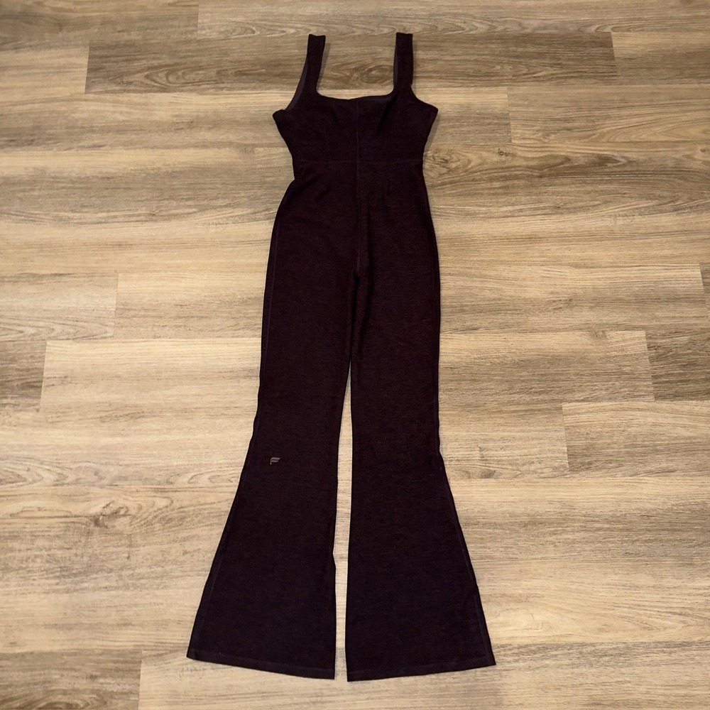 Fabletics Deep Plum Heather Flare Leg Jumpsuit Square Neck FN0039 Purple Medium - Picture 4 of 7